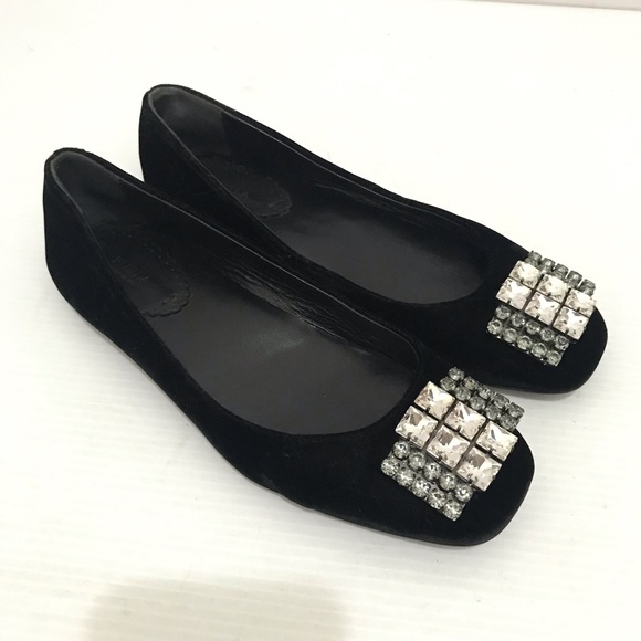 FURLA Women Black Velvet Ballet Embelished Flats Size 37.5 - Picture 2 of 11